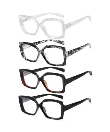 Eyekepper 4 Pack Reading Glasses - Oversized Square Design Glasses for Women +2.00