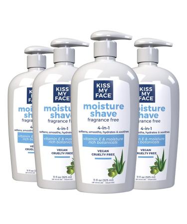 Kiss My Face Moisture Shave Cream, Fragrance Free Shaving Cream for Men and Women, 11 oz Pump Bottle, 4 Pack (Packaging May Vary) Fragrance Free 11 Fl Oz (Pack of 4)