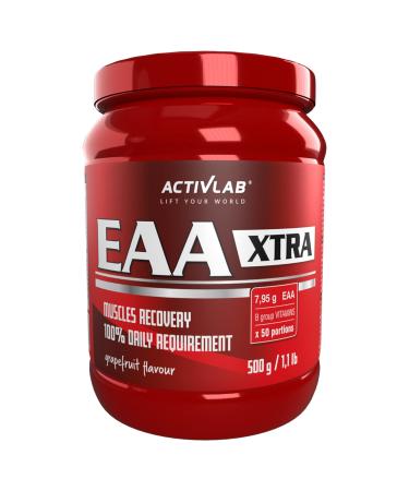 Activlab EAA Xtra 500g grapefruit 7.95g EAA covers 100% of the daily requirement 50 portions for muscle regeneration - powder with all 8 essential exogenous amino acids and B vitamins training drink Grapefruit 500G - Buy Online on GoSupps.com