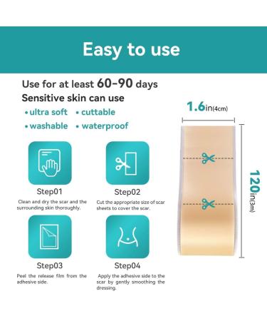 Dimora Waterproof Silicone Scar Sheets - Medical Grade Scar Tape for Surgical Scars C-Section & Keloids | Ultra-Thin Scar Removal Treatment (1.6 x120 Roll - Buy Online on GoSupps.com