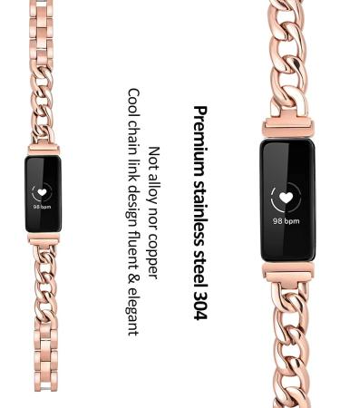 Dilando Stainless Steel Metal Link Band for Fitbit Inspire 2 - Rose Gold Adjustable Wristband Bracelet for Women - Buy Online on GoSupps.com