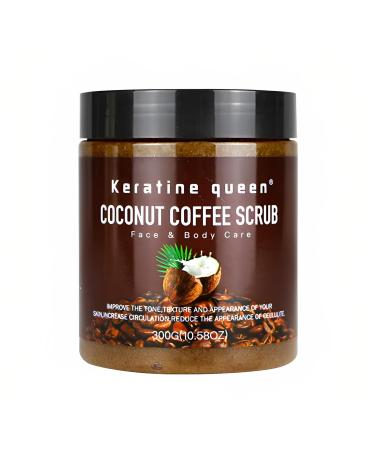 Keratine Queen Face & Body Scrub Coconut Coffee (10.58 oz) Exfoliating & Moisturizing Blend with Premium Coffee Grounds and Coconut Oil for Smooth Radiant Skin Coconut Coffee 10.58 Ounce (Pack of 1)