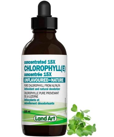 Liquid Chlorophyll Drops Unflavoured 15X Concentrated 100ml Cold Extracted from Non-GMO Alfalfa - Detox - Alkaline - Natural Body Deodorant Antioxidant - Made in Canada
