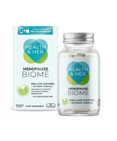 Health & Her Menopause Biome 50bn Live Cultures Supplements for Women - Support for Menopause Symptoms - 1 Month Supply of 60 Menopause Biome Tablets- Vegan - Phytoestrogen Free