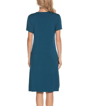 Lovasy Women's Button-Down Nightdress with Pockets - Blue Green XL - Buy Online on GoSupps.com