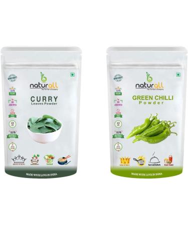 CROW Curry Leaf Powder + Green Chilli Powder (Hari Mirchi Powder) - 200 GM Each (Super Saver Combo Pack) by B Naturall