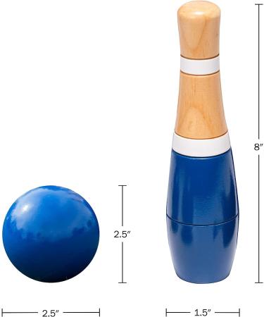 Hey! Play! Backyard Lawn Bowling Game - 10 Wooden Pins, 2 Balls, Mesh Carrying Bag - Indoor & Outdoor Family Fun for Kids & Adults (8-Inch) Blue & White - Buy Online on GoSupps.com