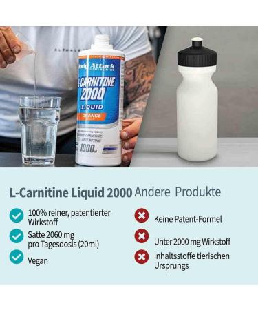 Body Attack L-Carnitin Liquid 2000mg - Fruity Cherry Supplement with Vitamin C | 50 Portions | Made in Germany - 1000ml - Buy Online on GoSupps.com