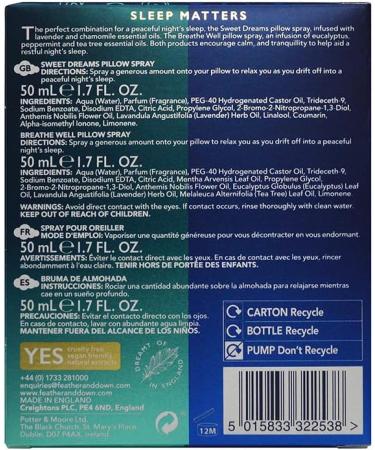 Feather & Down Pillow Spray Duo Set - Sweet Dreams & Breathe Well (50ml each) | Peaceful Sleep | Cruelty Free & Vegan - Buy Online on GoSupps.com