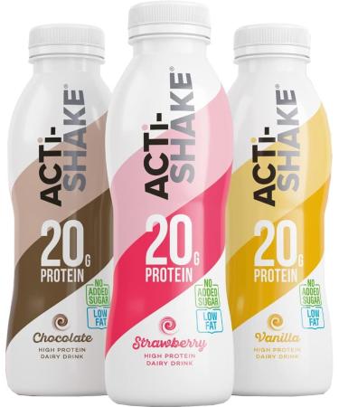 Acti-Shake Chocolate High Protein Dairy Drink 380g (Pack of 8) - 20g of Protein per bottle- Ready to Drink - Low Fat and No Added Sugars - 198 kcal - Multipack - Buy Online on GoSupps.com
