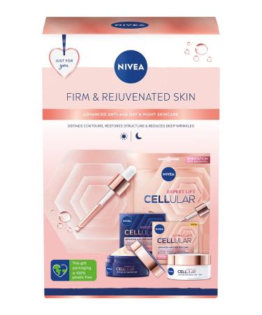 NIVEA Firm and Rejuvenated Gift Set NIVEA Gift Set Includes Bakuchiol-Enriched Cellular Expert Lift Day Cream Night Cream and Face Sheet Mask Gifts for Women White (3 Pieces)