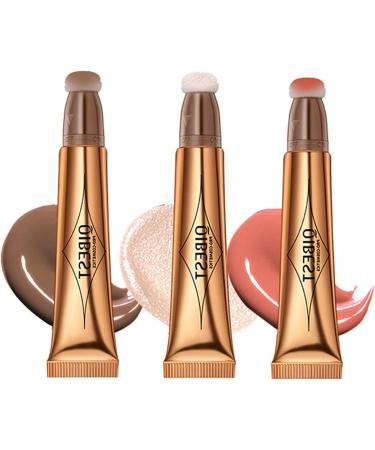 Beauty Highlighter Bronzer and Face Contour Highlighter Light Makeup for Women Men with Cushion Applicator 3 Pack - Buy Online on GoSupps.com
