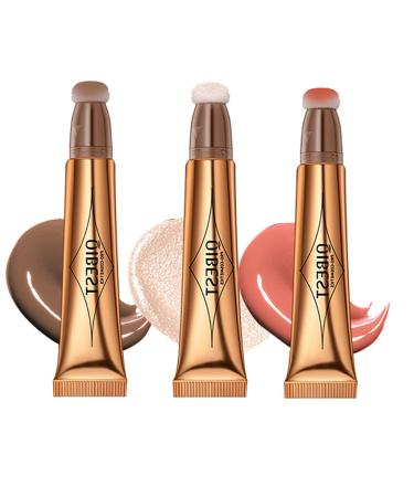 Beauty Highlighter, Bronzer and Face Contour Highlighter, Light Makeup for Women Men with Cushion Applicator 3 Pack