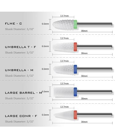 Finibir Ceramic Nail Drill Bit 10Pcs - Professional Electric Drill for Acrylic Nails - Short Handle, No Shaking - Combo 03 - Buy Online on GoSupps.com