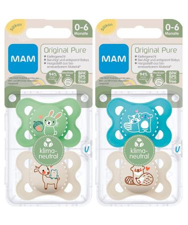 MAM Original Skin Soft Silicone Pacifier PURE 0-6 Unisex - Set of 4 with Sterilization Transport Boxes | International Shipping Available - Buy Online on GoSupps.com