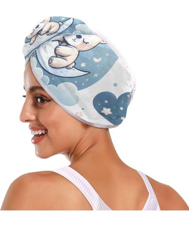 Cute Teddy Bear Moon Hair Towel 2 Pack | Super Absorbent Quick Dry Turbans for Women & Girls - Buy Online on GoSupps.com