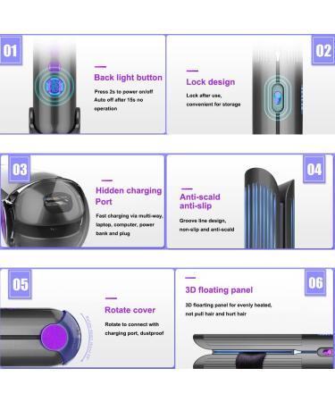 ABHI 2 in 1 Ionic Cordless Flat Iron & Hair Curler - 8 Temp Levels Portable USB-C Rechargeable Hair Styler for Big Waves - Travel-Friendly Electric Hair Straightener - Gray - Buy Online on GoSupps.com