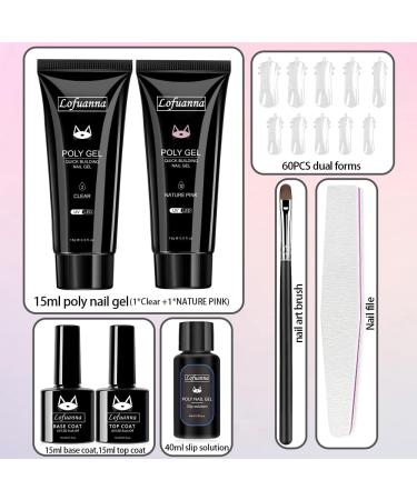 Lofuanna Poly Gel Nail Kit - Starter Kit with 15ML Clear & Natural Pink Builder Gel, Slip Solution - All-in-One Nail Art Design for Beginners - Buy Online on GoSupps.com