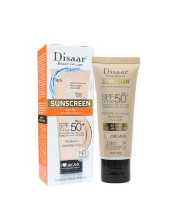 DISAAR Beauty Disaar Sunscreen Bronz Foundation Spf50+ Pa+++ Oil Free Protection Sunblock 40G