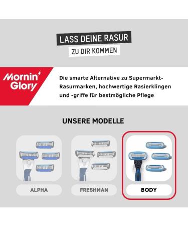 Mornin Glory Body Wet Shaving Starter Kit | 4 Razor Blades & Ergonomic Handle | Aloe Vera & Suction Cup Holder for Optimal Shaving Experience - Buy Online on GoSupps.com