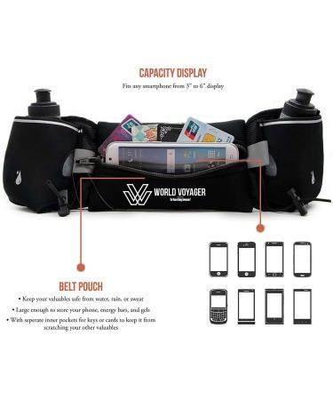World Voyager Hydration Belt for Runners - High-Quality Reflective Smartphone Pocket BPA-Free Bottles - Black - Buy Online on GoSupps.com