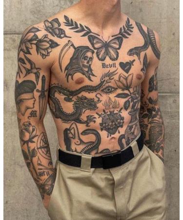 Vintage Patchwork Temporary Tattoos - Small Semi-Permanent Minimalist Line Art Black Fake Tattoo for Adults - Gothic Aesthetic Designs - Buy Online on GoSupps.com
