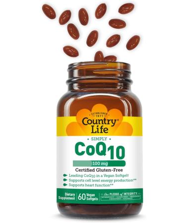 Country Life Simply CoQ10 100mg Heart Function & Cellular Energy Support Supplement Pure Coenzyme Q10 for Antioxidant & Cardiovascular Health Certified Gluten Free & Vegan 60 Softgels Country Life Simply CoQ10 Support  - Buy Online on GoSupps.com