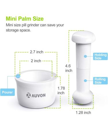 AUVON Mini Pill Crusher - Easy to Clean & Use Porcelain Mortar & Pestle Grinder for Pills, Medicine, Medications (2nd Gen, Patent Registered) - A-white - Buy Online on GoSupps.com