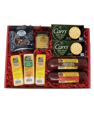 WISCONSINS BEST  WISCONSIN CHEESE COMPANY - Deluxe Gift Basket- Sausage 100 Wisconsin Cheese Crackers Pretzels  Mustard. Great for Entertaining Christmas Gift Baskets  Holiday Gift Boxes - Buy Online on GoSupps.com