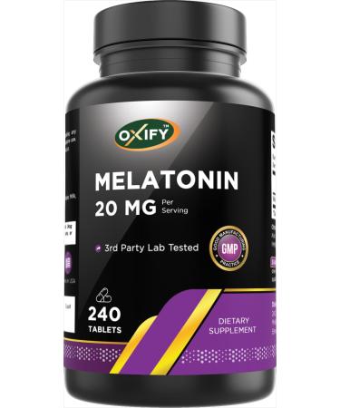 Oxify Melatonin 20 mg | 240 Tablets | Gluten-Free Non-GMO | Supplement Made in USA