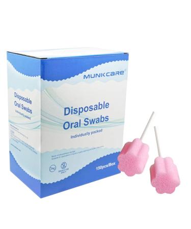 Munkcare Disposable Oral Swabstick Oral Care Foam Swabs Individually Wrapped Untreated Pink 150 counts