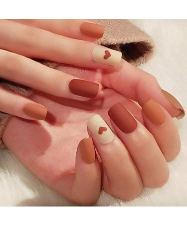 24Pcs Matte Square False Nails Jump-Color Heart-Shaped Medium Full Cover Art Fake Nails Tips for Women and Girls - Buy Online on GoSupps.com