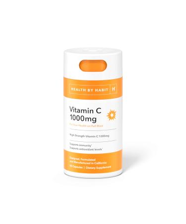 Health By Habit Vitamin C Supplement (60 Capsules) - High Strength 1000mg Support Antioxidant Levels and Immune Health Non-GMO Sugar Free (1 Pack) Unflavored 60 Count (Pack of 1)
