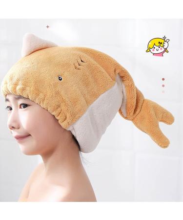 Quick Drying Microfiber Hair Towel Set for Kids & Adults - Cute Yellow Fish Design Soft & Absorbent Hair Turban - Buy Online on GoSupps.com