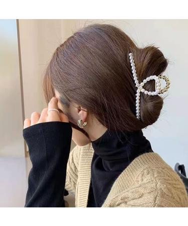 Pearl Hair Claw Clips For Women  Strong Hold Hair Jaw Clips Nonslip Threaded Metal Gold Claw Clips for Hair Styling Barrette Fashion Hair Clips Accessories for Women Thick/Thin Hair 1 Pack Small Pearl