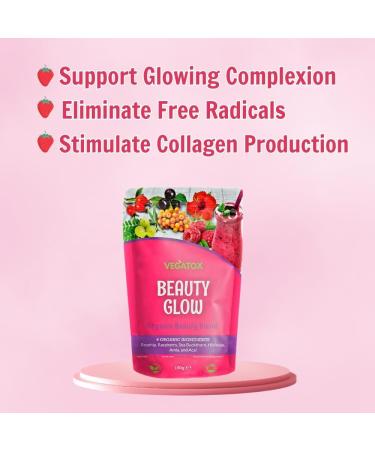 Vegatox Beauty Glow Super Berry Powder Superfood for Glowing Skin & Anti-Aging Rich in Vitamin C & Antioxidants Vegan Collagen Booster - 5.29 Oz - Buy Online on GoSupps.com