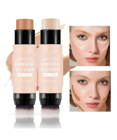 3 Pcs Contour Highlighter Blush Sticks Set with Brush - Waterproof Longwear Makeup Kit with Highlighter, Bronzer Pen & Cream Blush - Buy Online on GoSupps.com