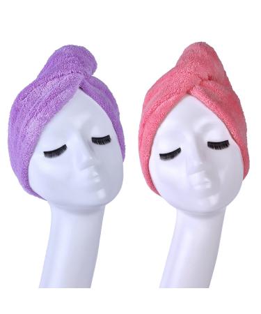 YYXR Microfiber Towel Quick Drying Highly Absorbent Reduce Hair Drying Time 2 Pack Rose-purple