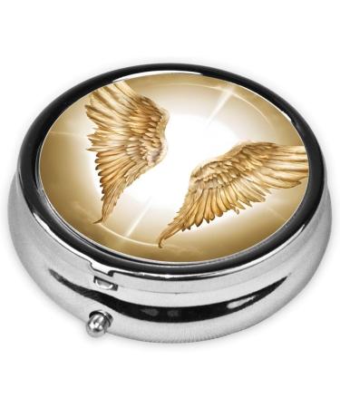 Angel Wing Mini Round Pill Box - 3 Compartment Travel Pill Organizer | Portable Medicine Case for Home & Office - Buy Online on GoSupps.com