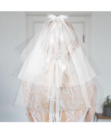 Bridal Hair Bow Veil White Wedding Veil Bowknot Lace Hair Barrettes Bridesmaid Hair Accessories for Bachelorette Party Bridal Shower Y6-SSHDJFJ - Buy Online on GoSupps.com