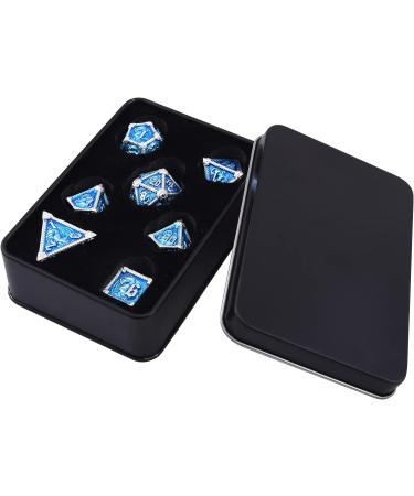 AUSTOR 7-Die Metal DND Dice Set - Sky Blue/Silver Edge - RPG Polyhedral Dice for D&D, Pathfinder, MTG - Includes D20, D12, D10, D%, D8, D6, D4 - Buy Online on GoSupps.com