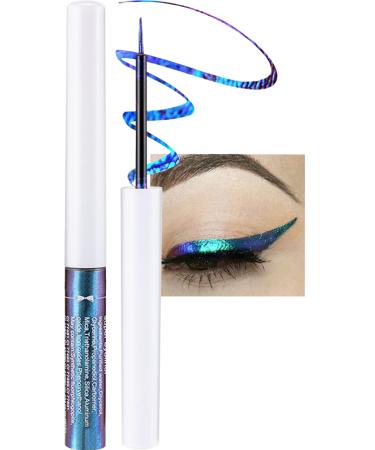 Chameleon Glitter Eyeliner Liquid  Blue Metallic Satin High-Pigmented Colored Multi-Reflective Finish Glitter Liquid Eye Liner Eye Shadow Pen  Smudge-proof  Longwear  Ultra-Fine Tip Eyeliner  for Eye Makeup-04