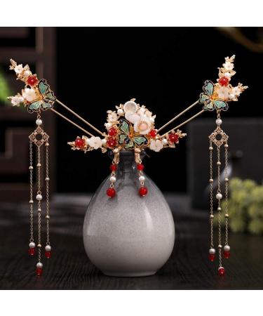 Chinese Wedding Bride Hair Accessory Chinese Hanfu Headdress Bride Full Set of Hair Fringe Hairpin Wearing A Hairpin with Characteristic Elements - Buy Online on GoSupps.com