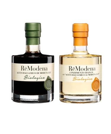 Re Modena Bis Organic Balsamic Vinegar ReModena: White and Classic Condiment Modena PGI 250ml x 2