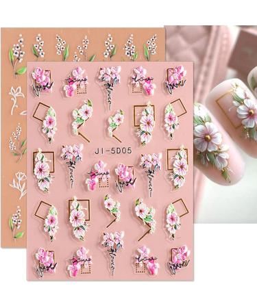 5D Flowers Nail Stickers - Self-Adhesive Floral Decals for DIY Nail Art - 6 Sheets/Set - Buy Online on GoSupps.com