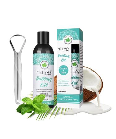 Coconut oil pulling coconut oils + mint oils 100% natural non-alcoholic mouthwash fluoride-free helps with fresh breath tooth lighting gum health with tongue scraper (1PC)
