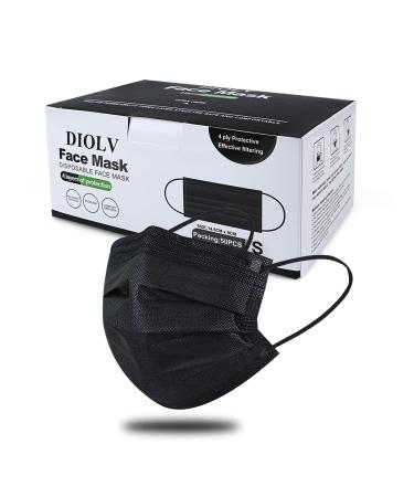 DIOLV 50 Pcs Kids Disposable Face Masks 4-PLY Breathable Masks Small Size Jet Black