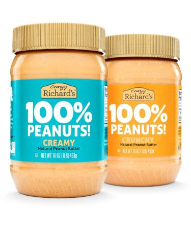 Crazy Richard's 100% All-Natural Creamy & Crunchy Peanut Butter Variety Pack, No Added Sugar Peanut Butter Non-GMO, Vegan (Variety, Pack of 2) 1 Pound (Pack of 2)