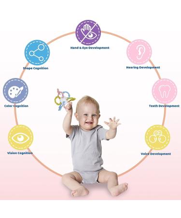 Sensory Teething Toys for Babies 3-24 Months - Baby Rattle Soft Teether with Pacifier Clip | 6 Textures | Gender Neutral Infant Toy - Buy Online on GoSupps.com