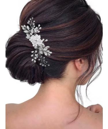Unsutuo Silver Crystal Bridal Hair Comb with Pearl Accents - Wedding Hair Accessory for Women and Girls - Buy Online on GoSupps.com